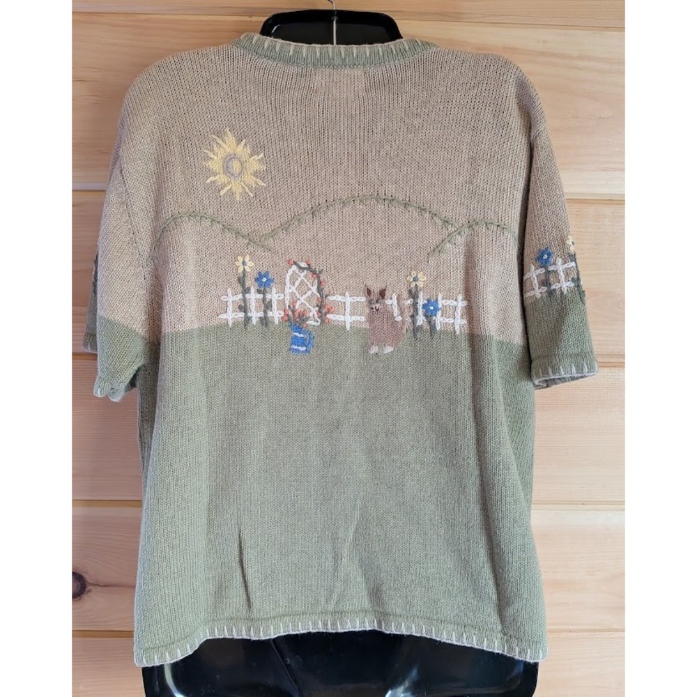 Christopher Banks Cardigan Womens L Garden Cat Hand Embroidered Y2K Vtg Spring - Picture 6 of 10